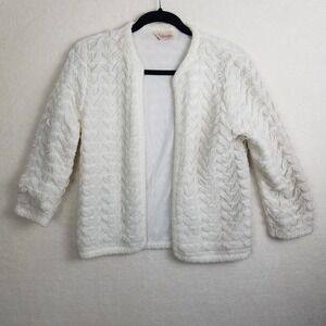 Majorno VNTG White Textured Knit Open Front 3/4 Sleeve Cardigan Sweater Women